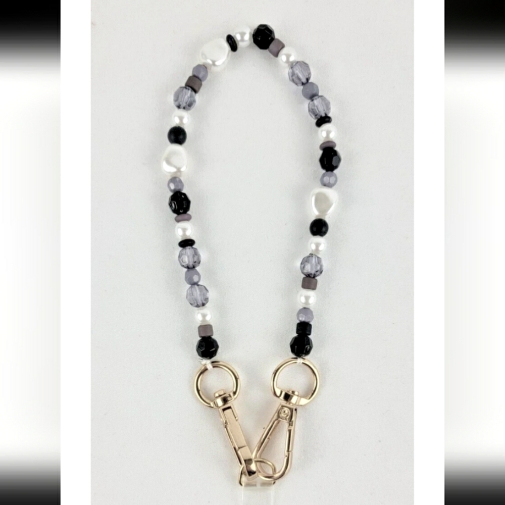 A New Day Black White Grey Beaded Replacement Wrist Strap for Purse Phone Bag